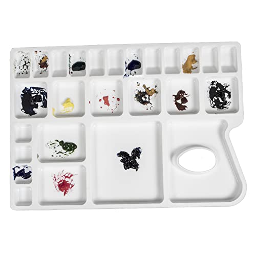 Zahepa Watercolor Palette Tray with Thumb Hole, 20 Wells, Paint Mixing Box | Travel-Friendly Design With Thumb Hole, 16 Color Compartments, 8 Mixing & 2 Water Storage Areas - style: Rectangle - 16 Compartments