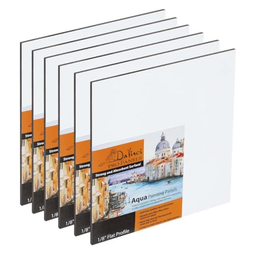 Jerry's Artarama Da Vinci Aqua Pro Panels - 12x12-6-Pack - 1/8" Thick Rigid Watercolor Board with Acid-Free Surface, Clay-Infused Gesso, Ideal Watercolor Boards for Painting Mixed Media - size: 12x12" - 6 Pack