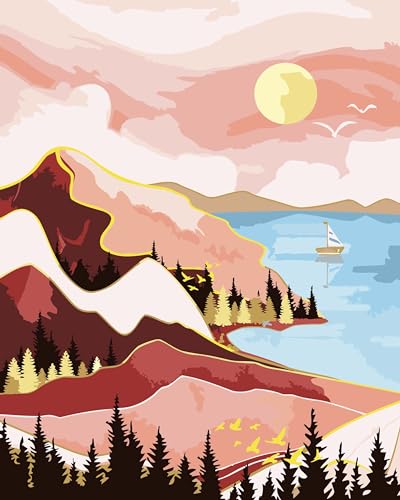Yunnuo Paint by Numbers Kit for Adults Beginner, Abstract Landscape Adults' Paint-by-Number Kits, DIY Lake Scenery Oil Painting Acrylic Paints for Home Wall Art Decor(Mountain &Tree, 16 x 20 in) - color: B-001-Landscape