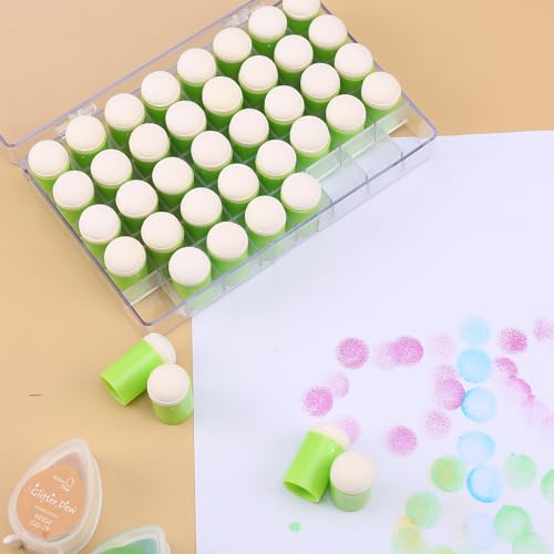 40PCS Sponge Daubers W/Storage Case - Perfect for Use with a Variety of Coloring Mediums Such as Inks, Paints, Chalks, and More - Fits Over The Finger and Makes Blending Accuracy Easier - color: Green