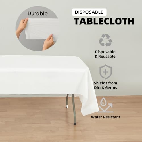 12-Pack White Plastic Tablecloths – 54 x 108 Inch Disposable Table Covers for Rectangle Tables, Heavy Duty & Waterproof for Parties, Events, Banquets Plastic Table Cover, White - color: White, size: 54" x 108" Rectangle