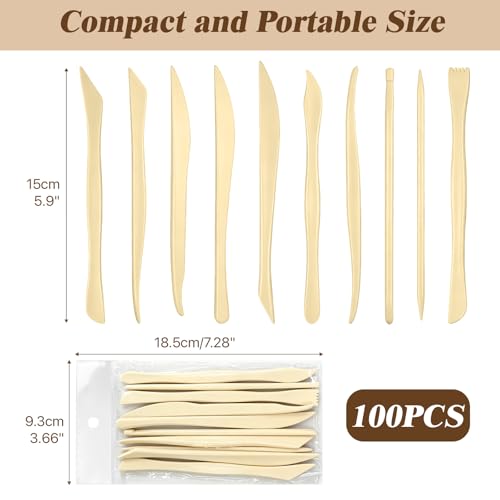 Akamino 100 Pcs Clay Sculpting Tools, 10 Different Shapes 6'' Double Ended Plastic Polymer Clay Modeling Tools Kit, Pottery Trimming Supplies for DIY, Carving, Smoothing, Shaping