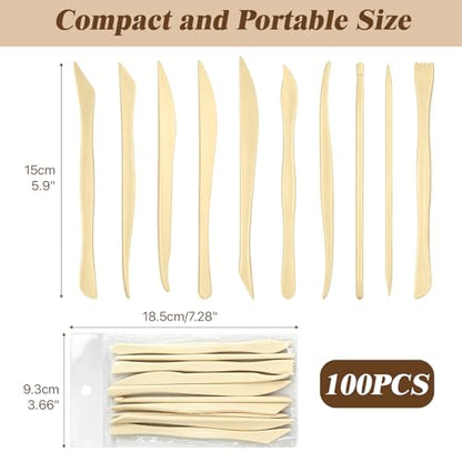 Akamino 100 Pcs Clay Sculpting Tools, 10 Different Shapes 6'' Double Ended Plastic Polymer Clay Modeling Tools Kit, Pottery Trimming Supplies for DIY, Carving, Smoothing, Shaping
