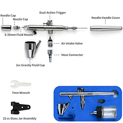 MEEDEN Airbrush Spray Gun Kit: 3 Pack with 0.25, 0.35 & 0.5mm Needles | Dual-action gravity-feed and siphon-feed airbrushes for models, nail art, makeup, cake decorating, and painting