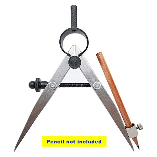 4 inch Woodworking Compass with Pencil Holder, Precision Spring Divider/Scriber, Metal Compass for Leather Work Metalworking