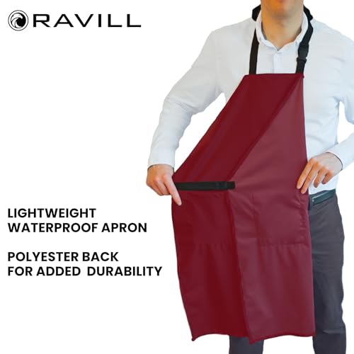 Waterproof Aprons For Men and Women with Pockets | 35" Long Work Aprons for Dishwashing, Dog Grooming, Cleaning - Plastic Dishwasher Apron - Water Resistant Kitchen Apron - color: Red