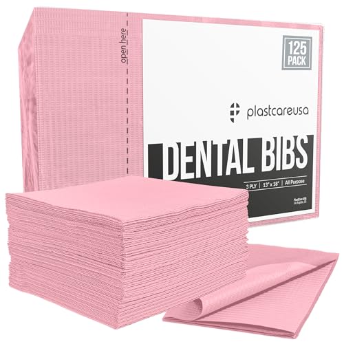 Disposable Dental Bibs 13"x18" (125 Pack) - 3 Ply Waterproof Tattoo Bib Sheet for Patients - Dentist or Medical Tray Cover and Nail Table Cover Supplies, Pink, One Size - color: Pink