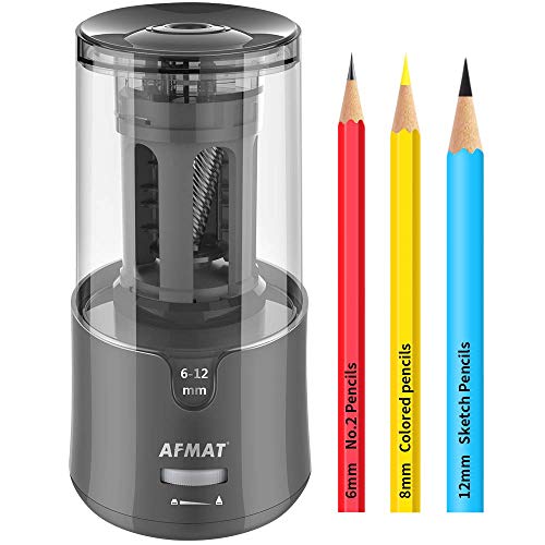 AFMAT Electric Pencil Sharpener, Heavy Duty Pencil Sharpeners for 6-12mm No.2/Colored Pencils, Auto Stop, Super Sharp & Fast, Electric Pencil Sharpener Plug in for Office, Home, PS91 - color: Gray