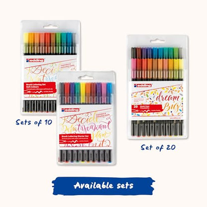 edding 1340 Brush Pen - Set of 20 - Colorful, Bright, Delicate Colors - Flexible Brush Nib - Felt-Nib Pen for Painting, Writing and Drawing - Bullet journals, Hand Lettering, Mandalas, Calligraphy - color: 24: Set of 20 - Multicoloured