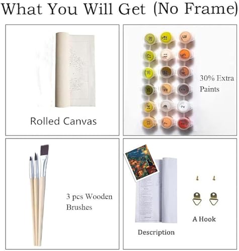 Landscape Paint by Numbers Kit for Adults Beginner,City Scape Cat,16x20" | Full set with wooden brushes,rolled canvas,rich paints.Calming activity.Beginner friendly.Just open and paint. - color: 16"X20"Rolled Canvas(Frameless)-Cat 7