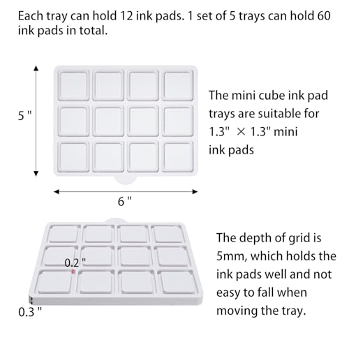 Ink Pad Cube Caddy Mini Size Stamp Pad Storage Tray | Ink Pad Organizer Holder, 1 Tray Holds 12 Inkpad, Set of 5 Trays Holds 60 - size: Ink Pad Cube Caddy Tray