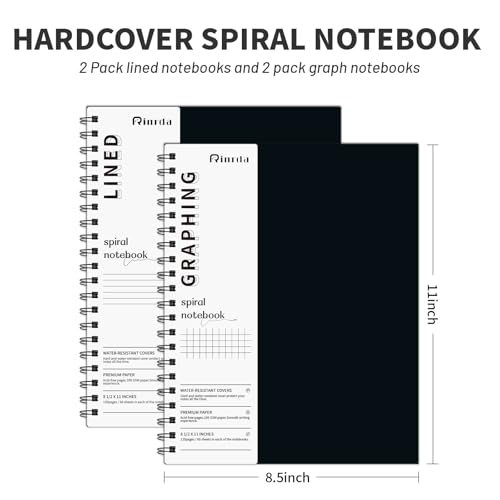 Spiral Notebook 8.5" x 11"-2 Graph&2 Lined Hardcover notebooks | Notebooks for Work&Note Taking, Lined Hardcover Notebook 120 Pages Thick Paper Notebook Hardcover Journal for School, Office - size: A4, style: LINED&GRAPH