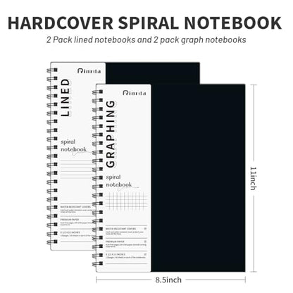 Spiral Notebook 8.5" x 11"-2 Graph&2 Lined Hardcover notebooks | Notebooks for Work&Note Taking, Lined Hardcover Notebook 120 Pages Thick Paper Notebook Hardcover Journal for School, Office - size: A4, style: LINED&GRAPH