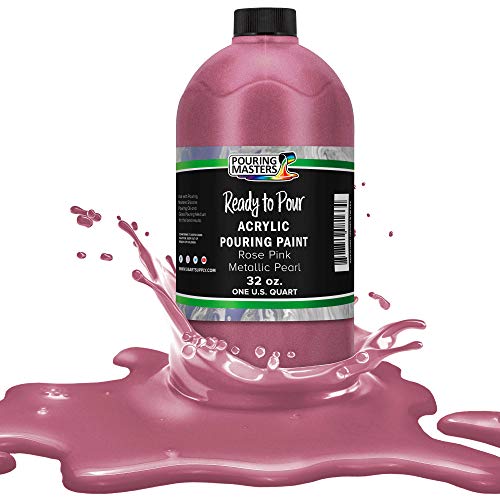 Pouring Masters Rose Pink Metallic Pearl Ready to Pour Acrylic Pouring Paint - Premium 32-Ounce Pre-Mixed Fluid Acrylic Paint - Fluid Art Supplies for Canvas, Wood, Paper, Tile & Rocks - color: Rose Pink Metallic Pearl, size: 32 Fl Oz (Pack of 1)