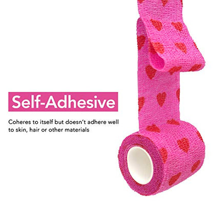 RISEN Cohesive Bandage 2” x 5 Yards, 6 Rolls, Self Adherent Wrap Medical Tape, Adhesive Flexible Breathable First Aid Gauze Ideal for Stretch Athletic - color: Rose Red Heart, size: 6 Count (Pack of 1)