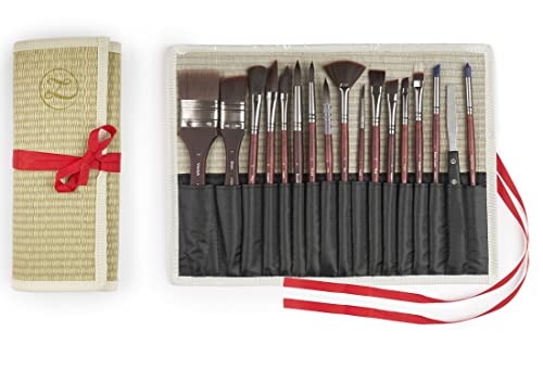 Professional Acrylic Paint Brushes Set (Synthetic 17Pcs) - Beginner/Artist | VERBENA Detail Paint Brushes for Watercolor, Gouache & Acrylic Painting - Ergonomic, Easy Great Flow Control, Snap