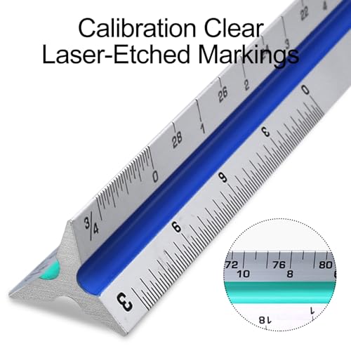 12-Inch Imperial Triangular Scale Ruler, Color-Coded - color: Color-coded