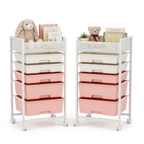 2 Pack Rolling Craft Cart with 5 Drawers, Craft Cart with Wheels, Art Cart Organizer and Storage, Rolling Utility Cart with Handles for Organizing Crafts, Yarn, Toys, School Supplies, etc - size: 5-Drawers(2 Pack)