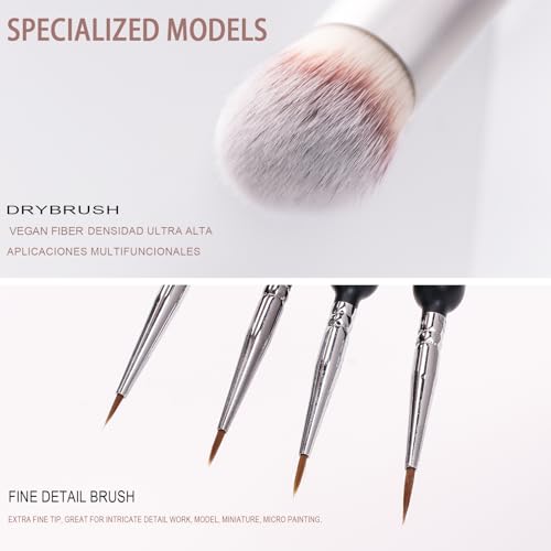 Yoseng Drybrush Set with Miniature Paint Brushes-10 Pc Premium Art Paintbrush Set for Tabletop & Wargames Miniatures,Citadel,Figurine, 40k,Ideal for Detailing - 10 Different Size - style: 10P Black