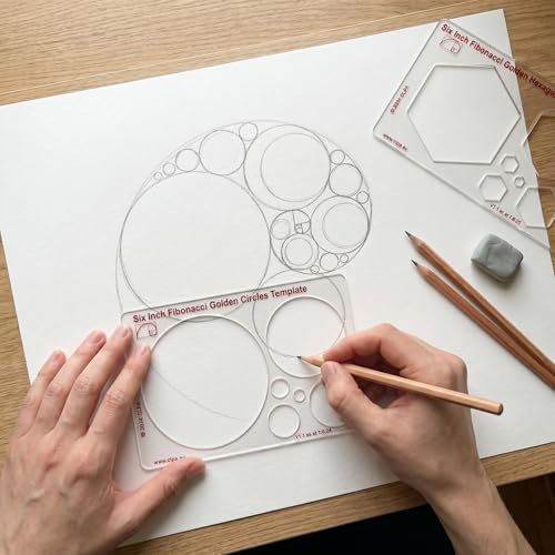 Fibonacci 6" Circle Drawing Template, Golden Ratio Stencil | Australian Designed and Made; Geometric Stencil for Art; Drafting and Quilting; PETG - style: 6" Circles