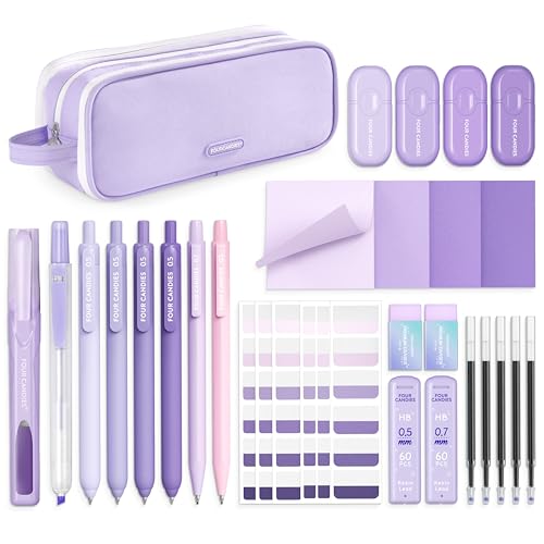 Four Candies Aesthetic Purple School Supplies Kit with Case for Girls - color: Purple