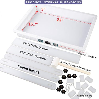 Kalinta Large Adjustable Epoxy Mold with Divider-23.6x15.7x3 in No-Seal Resin Mold Integrated Clamping System, Perfect for Beginners & Experienced Artists Alike - Ideal for Creative Resin Art Projects - size: 23.6"x15.7"x3"