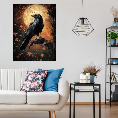 Gothic Raven Diamond Art Kits for Adult diamond painting kits for adults | DIY Diamond Painting Kits 5D Diamond Dots Gem Art Crafts with Tools,Round Full Drill 12x16inch - color: DP04739