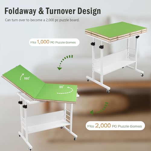 Tektalk 2000 Piece Foldable Puzzle Board with Height Adjustment, Jigsaw Puzzle Table with 2 Felt Cover & 8 Sorting Trays/Drawers, Puzzle Easel with Legs, Enclosed with 4 Roller Wheels (Green) - color: Green