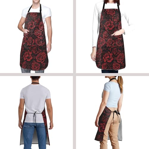 Funny Apron Polyester Grooming Aprons with Pocket for Cooking Kitchen Grilling Adults - color: Red Rose