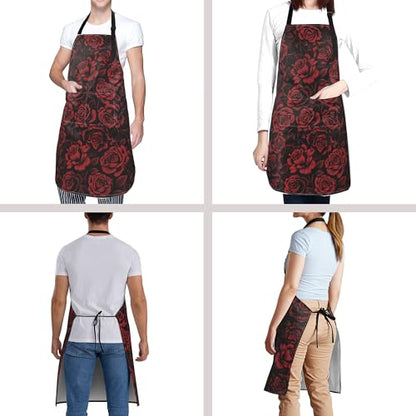 Funny Apron Polyester Grooming Aprons with Pocket for Cooking Kitchen Grilling Adults - color: Red Rose