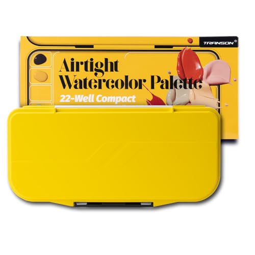 Transon Watercolor Palette Folding with Lid 18wells 2 Mixing Areas and 1 Large Mixing Tray Also for Gouache Acrylic Paint Palette Yellow Color - color: Yellow