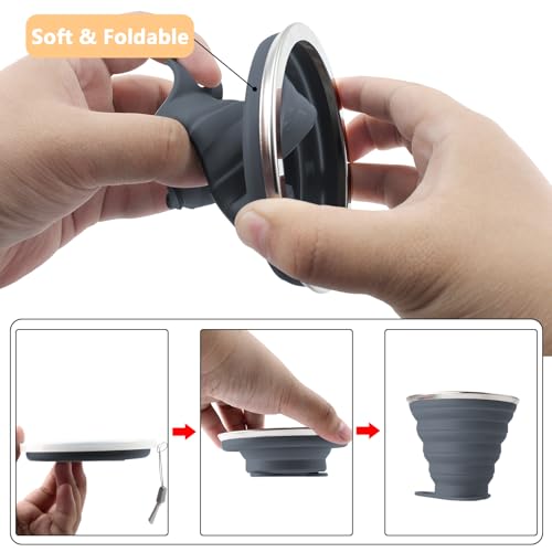 Litoexpe 4 Pack Silica gel Collapsible Travel Cup 270ml | Dark Gray & Pink & Navy Blue, with Lids, Portable Folding Camping Cup, for Camping and Travel - color: Dark Gray & Pink & Navy Blue &Teal