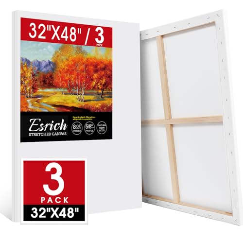 ESRICH Stretched Canvas for Painting 32x48 Inch, 3Pack Large Canvas for Painting, Primed Acid-Free Cotton Blank Canvases, Art Paint Canvases for Oil Paint,Watercolor,Acrylic Paint,Gouache and Tempera. - size: 32x48in-3Pack