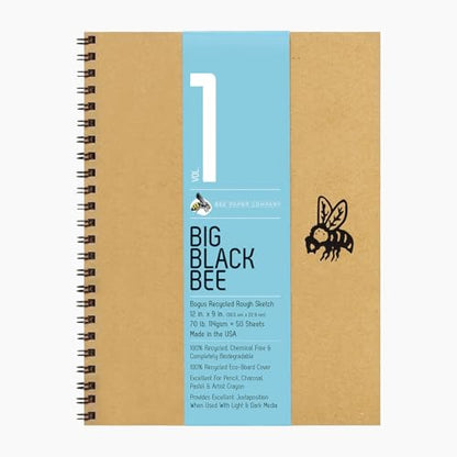 Bee Paper Company Big Black Bee Bogus Pad, 9 by 6-Inch - size: 6-inch x 9-inch, 50 Sheet Sketchbook, style: Big Black Bee Brown Recycled Sketchbook