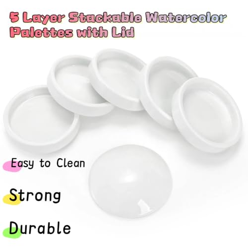 2 Pack Ceramic Watercolor Painting Palette,5 Layers Stackable Watercolor Mixing Trays Set for Watercolor, Gouache, Acrylic, Art Students & Professionals