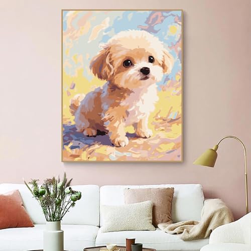 ZRIZQ Dog Paint by Numbers Kit for Adults Beginner,Animal,16x20 | Full set with wooden brushes,rolled canvas,rich paints.Calming activity.Beginner friendly.Just open and paint. - color: 16"X20"Rolled Canvas(Frameless)-Cute Puppy