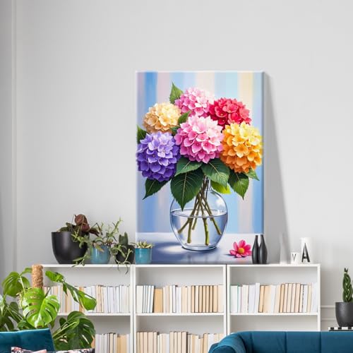 ATDMS Paint by Numbers Kit for Adults Flowers Paint by Number with Frame Hydrangea Paint by Number with Easel DIY Floral Oil Painting by Numbers for Gift Home Wall Decor 8x12 Inch - color: Flower 266