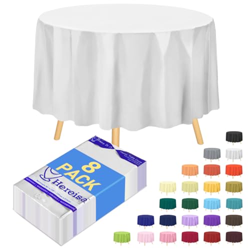 8-Pack White Disposable Plastic Tablecloths Round 84 Inch Diameter - Heavy Duty Waterproof Party Table Covers for Weddings, Banquets & Events - color: Fa2 - White, size: 8 PACK | Round | 84 Inch