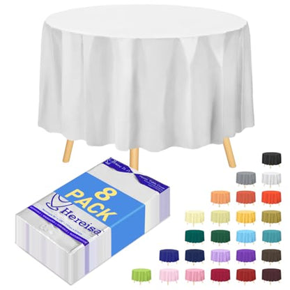 8-Pack White Disposable Plastic Tablecloths Round 84 Inch Diameter - Heavy Duty Waterproof Party Table Covers for Weddings, Banquets & Events - color: Fa2 - White, size: 8 PACK | Round | 84 Inch