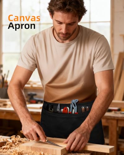 Canvas Work Waist Apron with 3 Pocket - color: 1 Pack Black Waist Utility Apron
