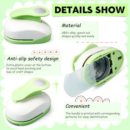 CHENGU 6 Pcs Circle Punch Set 3in/2in/1.5in/1in/0.6in/0.3in Scrapbook Hole Punchers Crafting with 10 Sticker Paper Round Cutter Scrapbook for Office Supplies DIY Albums Photos(Green) - color: Green, style: Circle