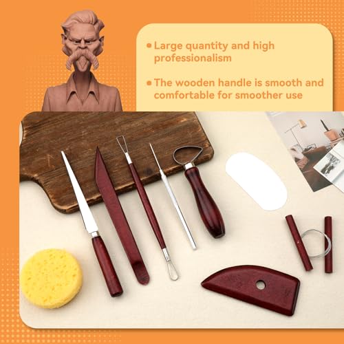Pottery Tools Kit, Clay Tools Set, Ceramic Tool Kit | Pottery Tools and Supplies with Clay Cutting, Modeling, Trimming Tools for Smoothing, Cleaning, Carving - color: Red