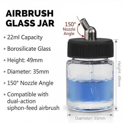 10pk 0.75oz Glass Airbrush Bottles, 30° Siphon with Silicone Caps | 10 glass jars with 30° siphon adapter, 10 silicone caps seal paint & block dust, fits Iwata/Master/Badger,easy-clean bulk set - size: G2P