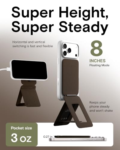 MOFT Phone Stand, Magnetic Phone Tripod Stand MOVAS-E-Coffee Leather & Angle Adjustment & Strong Magnets Tripod for iPhone 17/16/15/14/13/12 (Included Metal Ring)-Coffee - color: Coffee, size: Without Card Slot