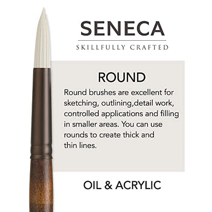 Seneca Artist Brushes by Willow Wolfe, Professional Synthetic Bristle Paint Brush for Acrylic, Oil and Water Mixable Oil, Series 1700, 2 Round - size: 2