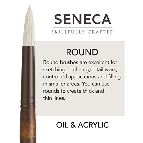 Seneca Artist Brushes by Willow Wolfe, Professional Synthetic Bristle Paint Brush for Acrylic, Oil and Water Mixable Oil, Series 1700, 2 Round - size: 2