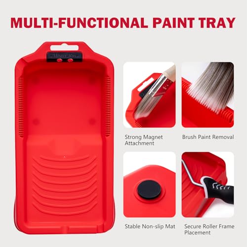 Mister Rui 4 Inch Mini Paint Roller Kit 12-Pc with Tray, Liners & Brush | Microfiber Sleeves for Smooth Finish. Ideal for Walls, Cabinets, Trim, Furniture and DIY Projects