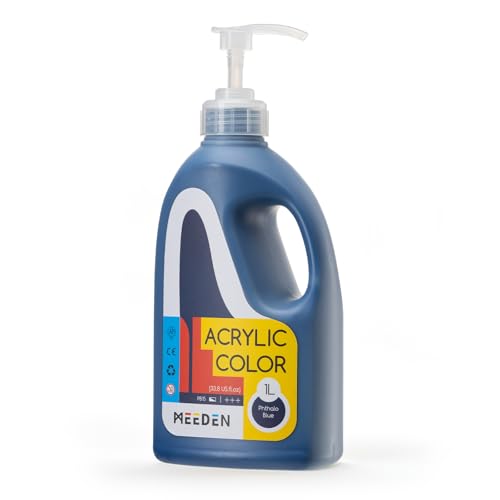 MEEDEN Phthalo Blue Acrylic Paint: 1 L /33.8 oz Satin Liquid Paint with Pump Lid - Soft Body Art Paints for Canvas, Studio, School, Wall & Poured Paintings - color: Phthalo Blue