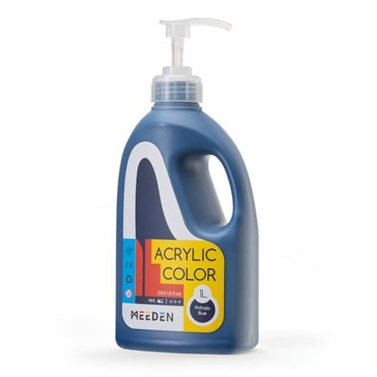 MEEDEN Phthalo Blue Acrylic Paint: 1 L /33.8 oz Satin Liquid Paint with Pump Lid - Soft Body Art Paints for Canvas, Studio, School, Wall & Poured Paintings - color: Phthalo Blue
