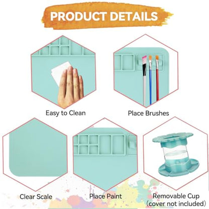 Silicone Craft Mat, 20"x 16"Painting mat Palette for Resin Casting Mold Mat, Nonstick Craft Sheet with Removable Cleaning Water Cup for Painting, Clay, Art, DIY Projects (Blue) - color: Blue
